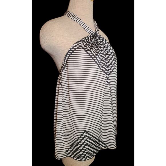 NWT Banana Republic Size Small Tie Halter Blouse Keyhole Black/White - Picture 2 of 6